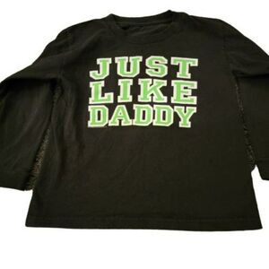 Boys Black Green Just Like Daddy Graphic Classic Crew Neck Pullover T Shirt Size